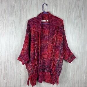 Anthropologie Sleeping On Snow Red Fringe Knit Boucle Cocoon Open Cardigan, M